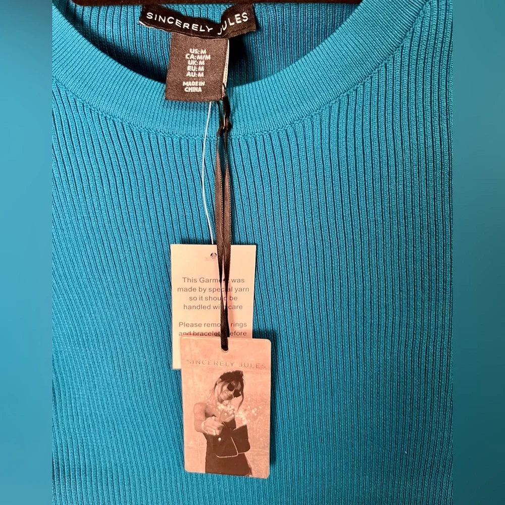 NEW Sincerely Jules Teal Ribbed Long Sleeve Top M - Picture 4 of 5